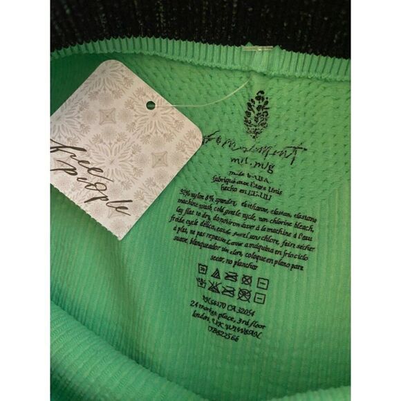 NWT Free People women's Ribbed Athletic Shorts Black Waistband & Green Body M/L - Picture 7 of 8